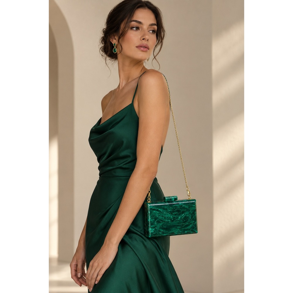 RAMLA Handmade Emerald Green Marbled Acrylic Box Clutch Crossbody Bag NWOT